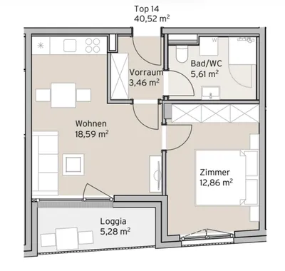 2-Zimmer-Wohnung mieten in Graz – 41 m², € 699 – Bild 5 von 5
