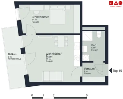 2-Zimmer-Wohnung mieten in Graz – 43,85 m², € 791 – Bild 7 von 7