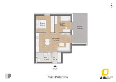 3-Zimmer-Wohnung kaufen in Graz – 57,68 m², € 334.149 – Bild 2 von 5