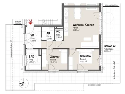 3-Zimmer-Immobilie kaufen in Braunau am Inn – 68,89 m², € 389.229 – Bild 7 von 8