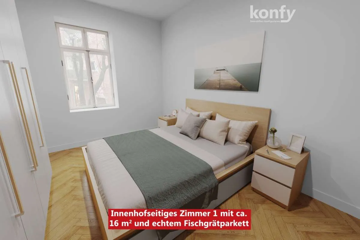 500m zum Jakominiplatz und TU Graz: 4-Zimmer mit ruhigem Innenhofbalkon, echtem Fischgrätparkett und Altbaucharme. Optional sogar mit Fußbodenheizung! - Widok 2