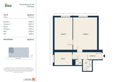 2-Zimmer-Wohnung mieten in Wien – 49,05 m², € 722 – Bild 2 von 11