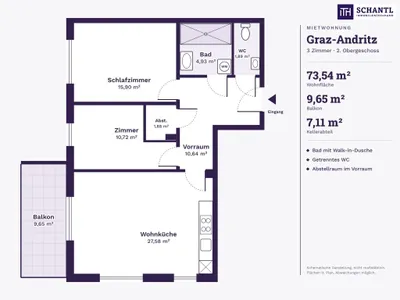 3-Zimmer-Wohnung mieten in Graz – 74 m², € 1.200 – Bild 22 von 25
