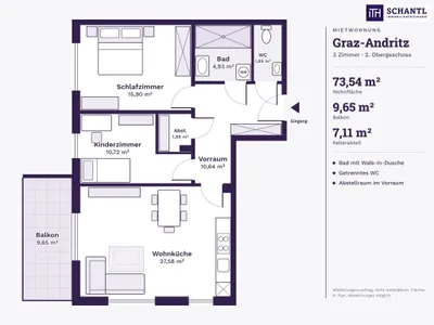 3-Zimmer-Wohnung mieten in Graz – 74 m², € 1.200 – Bild 23 von 25