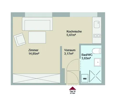 1-Zimmer-Wohnung mieten in Graz – 27,12 m², € 494 – Bild 2 von 10