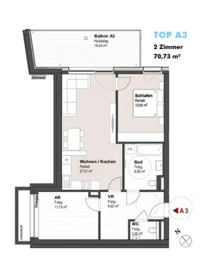 2-Zimmer-Wohnung kaufen in Hallein – 70,73 m², € 352.943 – Bild 2 von 8