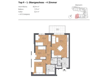 4-Zimmer-Wohnung mieten in Sankt Pölten Land – 80,94 m², € 959 – Bild 5 von 5