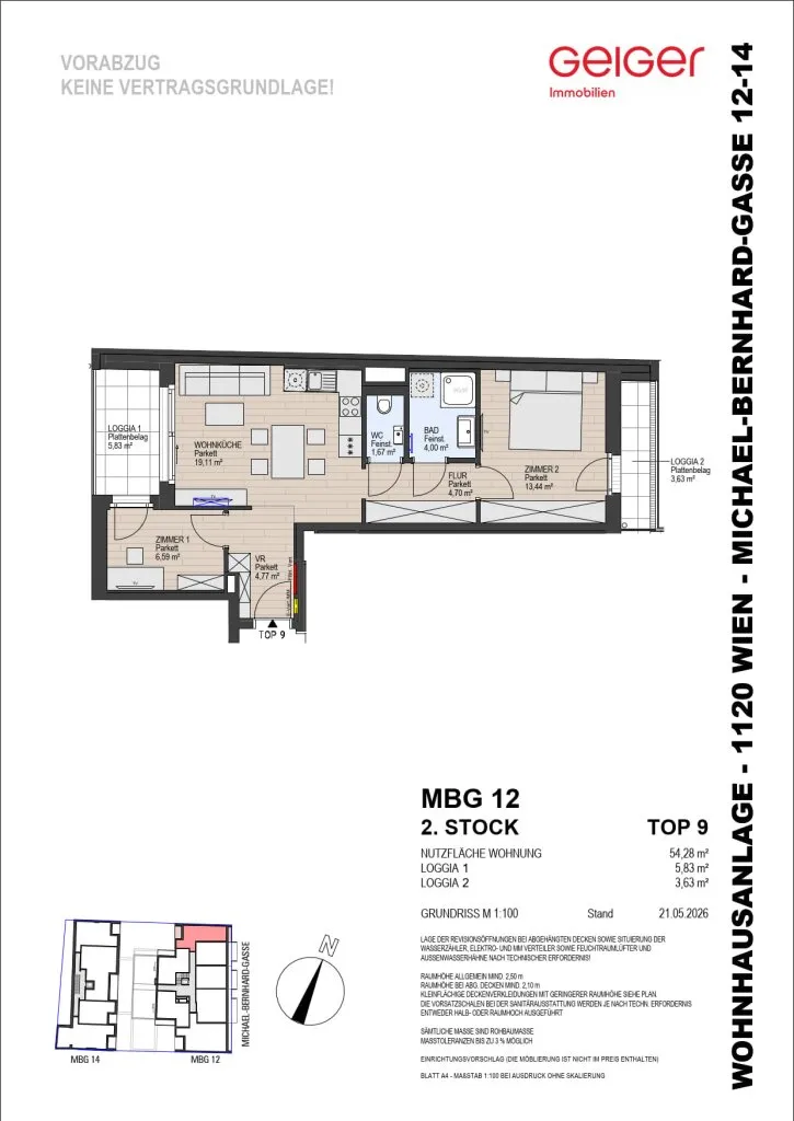 Klimatisierte 2,5-Zimmer Wohnung - Top 12.09 - Widok 2