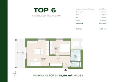 2-Zimmer-Wohnung kaufen in Graz – 51,58 m², € 340.494 – Bild 2 von 7