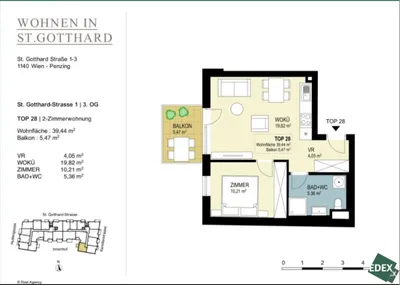 2-Zimmer-Wohnung mieten in Wien – 39,44 m², € 959 – Bild 13 von 13