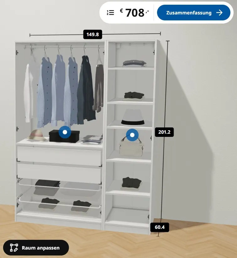 IKEA PAX Kleiderschrank weiß mit Spiegeltür - sehr guter Zustand, € 280,- (8010 Sankt Leonhard)
