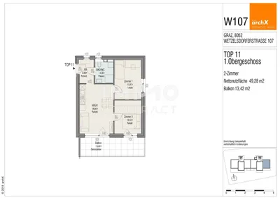 3-Zimmer-Wohnung mieten in Graz – 49,28 m², € 690 – Bild 12 von 12