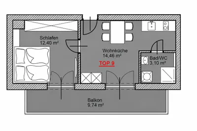 2-Zimmer-Wohnung mieten in Gmunden – 30 m², € 675 – Bild 4 von 4