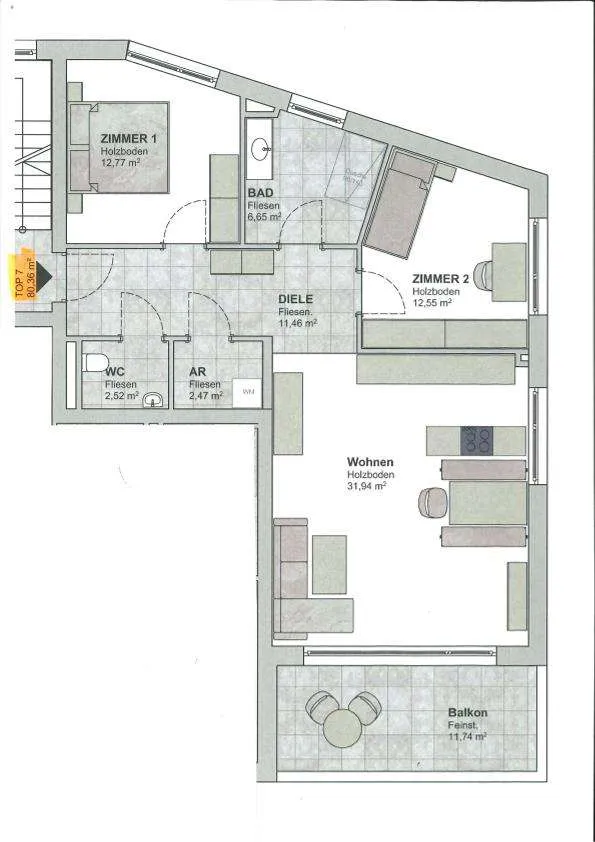 Wohntraum Bad Gastein / 3-Zi Eigentumswohnung im 2. OG / Top 7 / Palfnerstraße 6 / Wohnbauförderung bis zu € 72.000, -- + mtl. Ratenzuschuss bis zu € 500, -- / Bezug nach Vereinbarung – pohled 3