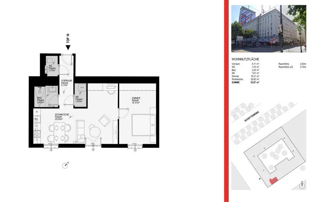 2-кімнатна квартира з ліфтом, 55 м², Внутрішнє місто, Внутрішнє місто