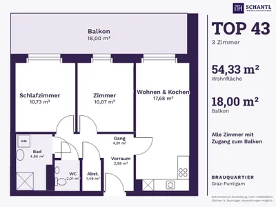 3-Zimmer-Wohnung kaufen in Graz – 54,33 m², € 293.480 – Bild 12 von 16