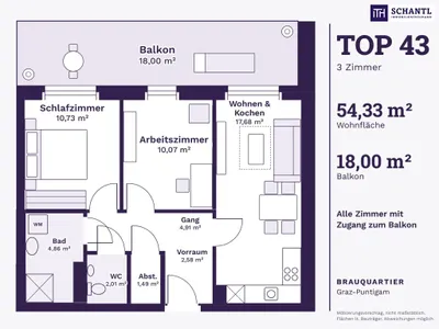 3-Zimmer-Wohnung kaufen in Graz – 54,33 m², € 293.480 – Bild 13 von 16