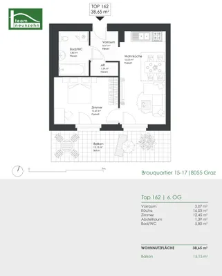 2-Zimmer-Wohnung mieten in Graz – 38,65 m², € 727 – Bild 18 von 18