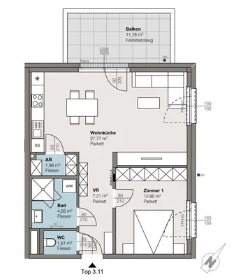 2-Zimmer-Wohnung kaufen in Linz – 56,36 m², € 339.000 – Bild 4 von 4