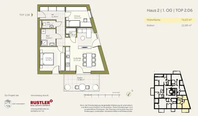 3-Zimmer-Wohnung mieten in Graz – 71,03 m², € 1.059