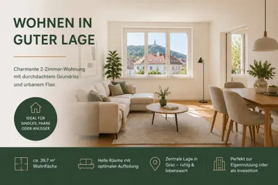 2-Zimmer-Wohnung kaufen in Graz – 39 m², € 89.500 – Bild 1 von 8