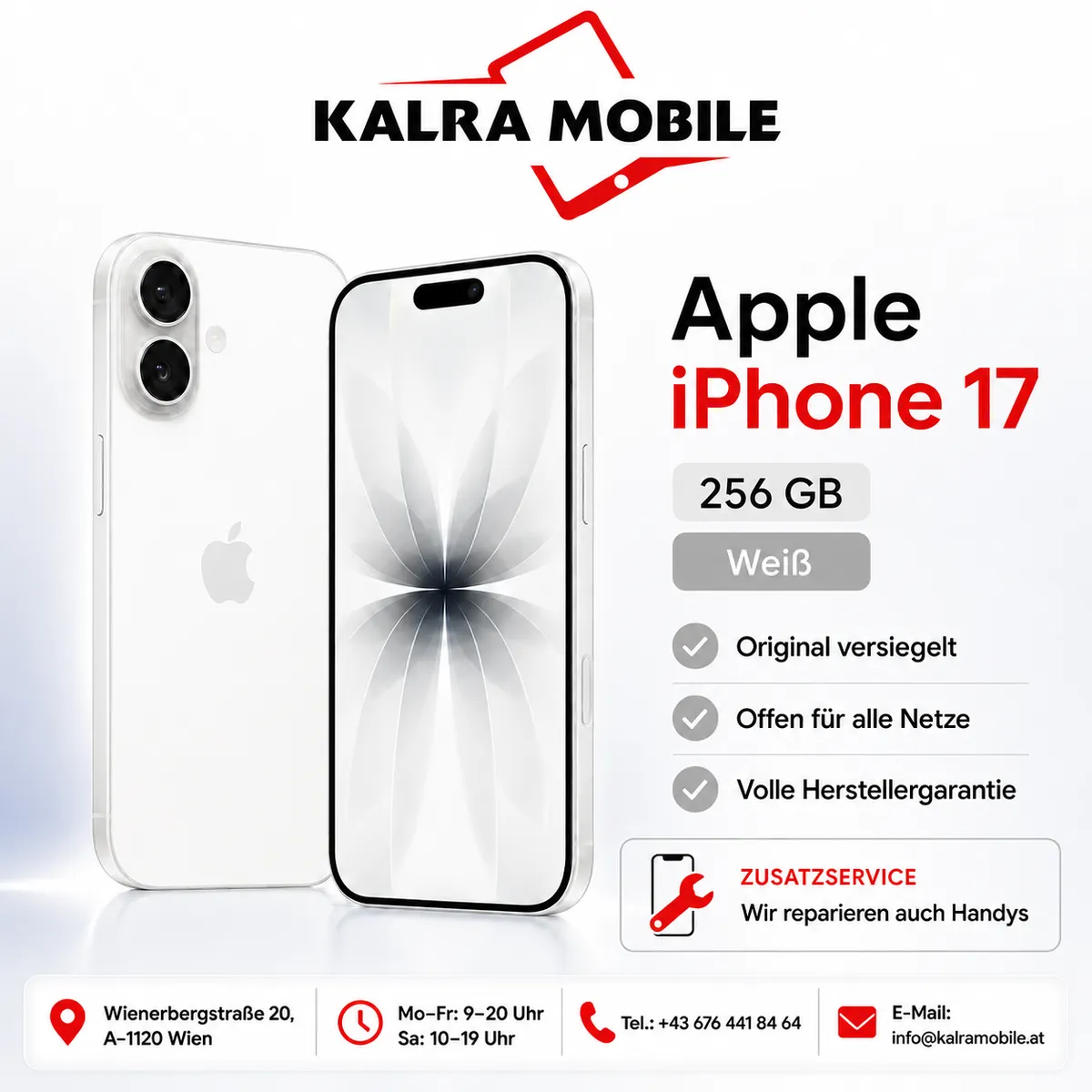 !!!ANGEBOT!!! Apple iPhone 17 / 256GB / Weiß / Nagelneu / AT-Ware / offen für alle Netze / Volle Herstellergarantie