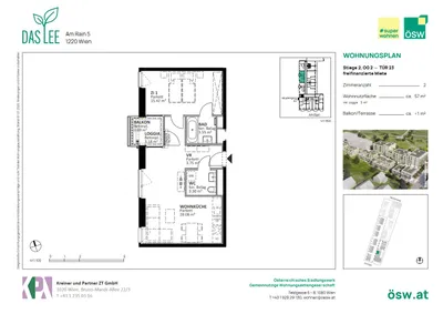 2-Zimmer-Wohnung mieten in Wien – 57,28 m², € 1.115