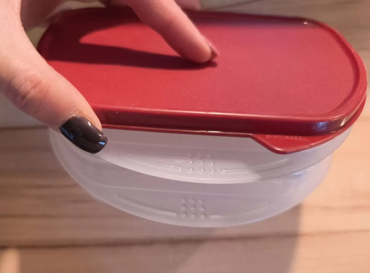 Tupperware Aufschnittdose Frischeturm Stapelbox Jause Jausenbox Lunch Lunchbox Box Aufschnitt Wurst Käse Snack Gemüse Tomaten Obst Früchte Kühlschrank stapelbar 2 Ebenen neu rot, € 18,- (8503 Oisnitz)
