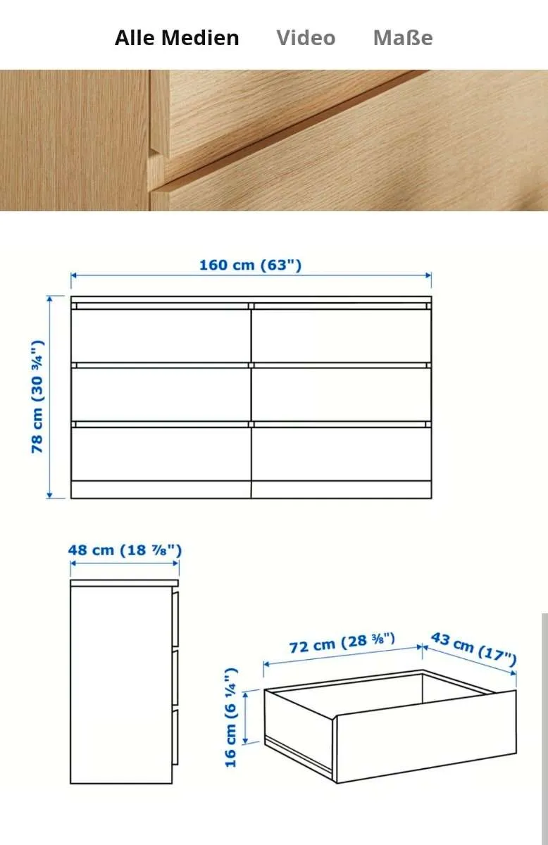 Malm Kommode mit 6 Schubladen, € 80,- (3430 Tulln an der Donau)