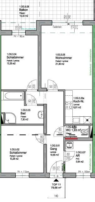 Schöne Mietwohnung 79,66 m² im 1. OG mit großem Balkon in Wagna/Leibnitz- sensationell niedrige Heizkosten dank Erdwärme – pohled 2