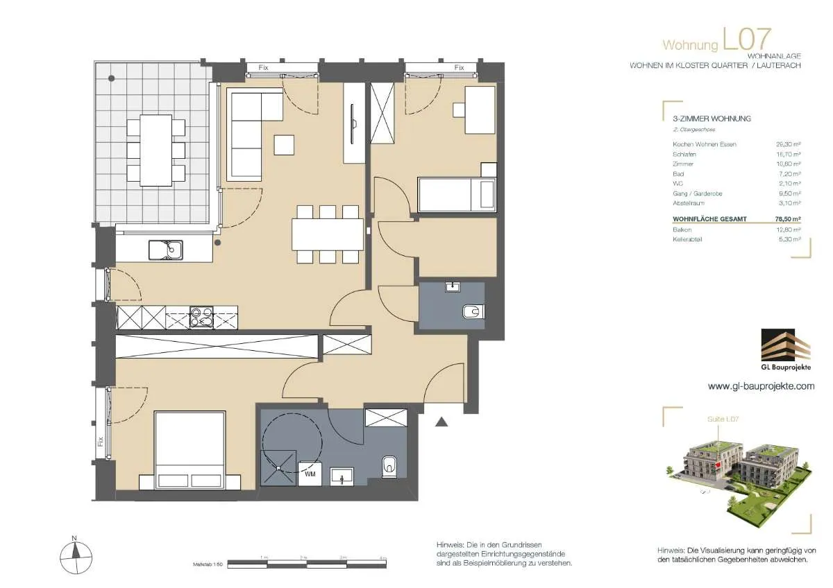 Große 3 Zimmer Wohnung im Klosterquartier - Ansicht 2