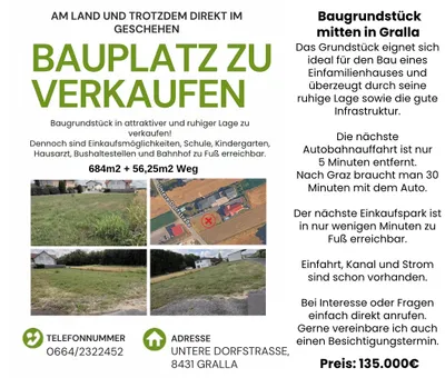 Grundstück kaufen in Leibnitz – 684 m², € 135.000 – Bild 1 von 7