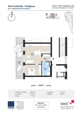 2-Zimmer-Wohnung mieten in Graz – 51,38 m², € 731 – Bild 9 von 9