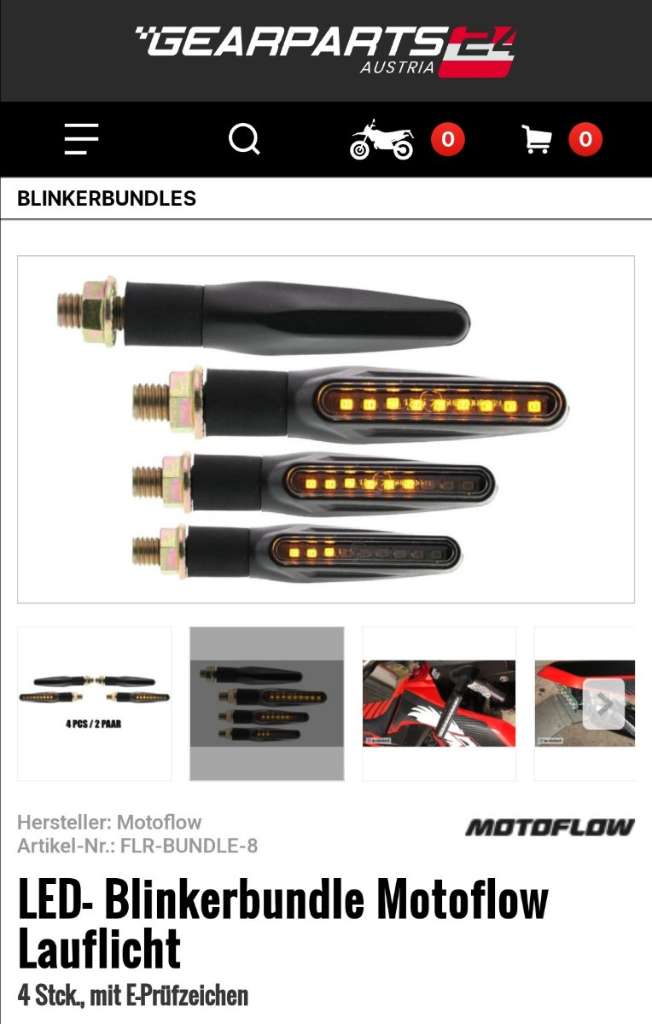 LED- Blinkerbundle Motoflow Lauflicht 4 Stck. , mit E-Prüfzeichen