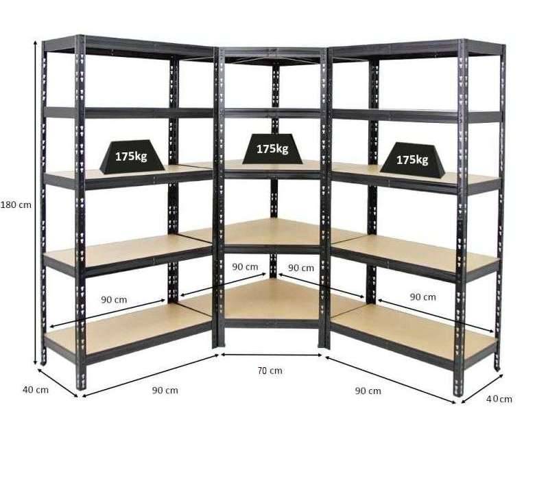 Sofort abholbar! Versand kostenlos! XXL Schwerlastregal-Ecke, Eckregal, 180x180+180x40cm, 5 Böden, Ecke 180x90+90x40cm 69,90€, Seitenregal 180x90x40cm 29,90€ Regal Regale