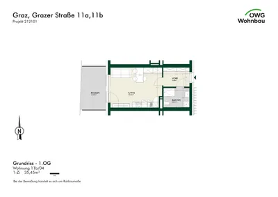 1-Zimmer-Wohnung mieten in Graz – 35 m², € 585 – Bild 2 von 6