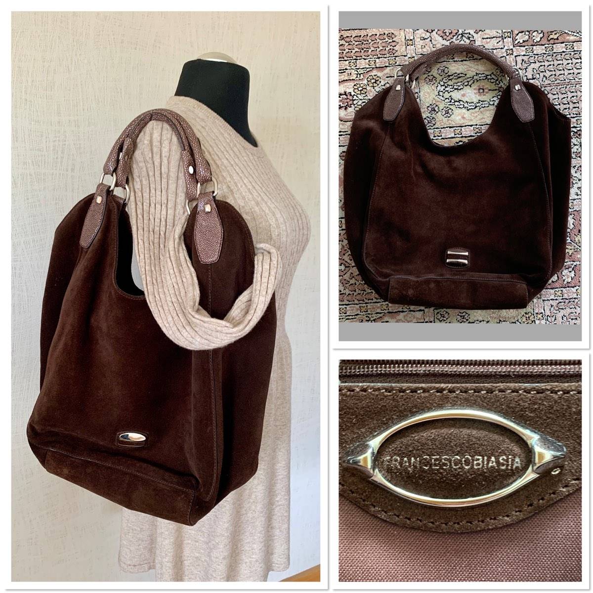 Francesco Biasia - großer Echtleder Shopper - braunes Rauleder