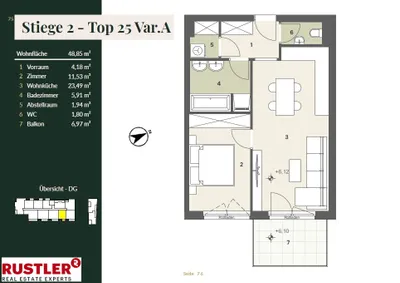 2-Zimmer-Wohnung kaufen in Mödling – 48,85 m², € 327.000 – Bild 1 von 7