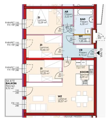 4-Zimmer-Wohnung mieten in Mistelbach – 87,43 m², € 1.002 – Bild 2 von 2