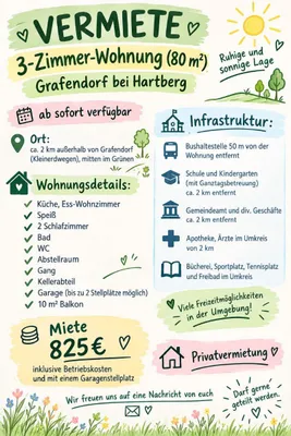 3-Zimmer-Wohnung mieten in Hartberg-Fürstenfeld – 80 m², € 825 – Bild 1 von 10