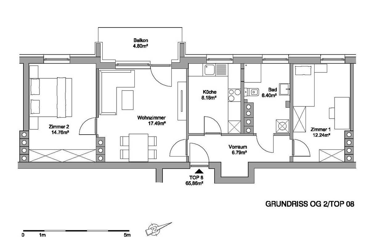 Gut aufgeteilte 3-Zimmer-Wohnung mit Balkon inkl. Küche - geförderte Miete - 3 Zimmer - Ansicht 2
