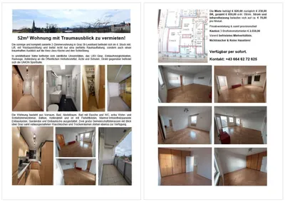 2-Zimmer-Wohnung mieten in Graz – 52 m², € 850