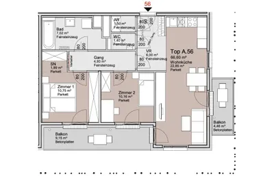 3-Zimmer-Wohnung mieten in Wien – 66,6 m², € 1.649 – Bild 12 von 12