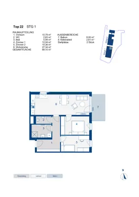 3-Zimmer-Wohnung mieten in Mödling – 69,09 m², € 825 – Bild 2 von 5