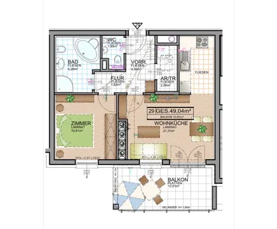 2-Zimmer-Wohnung mieten in Mödling – 49 m², € 780 – Bild 8 von 8