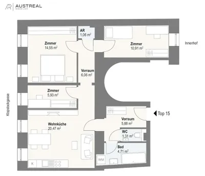 4-Zimmer-Wohnung kaufen in Wien – 70,88 m², € 379.900 – Bild 2 von 12