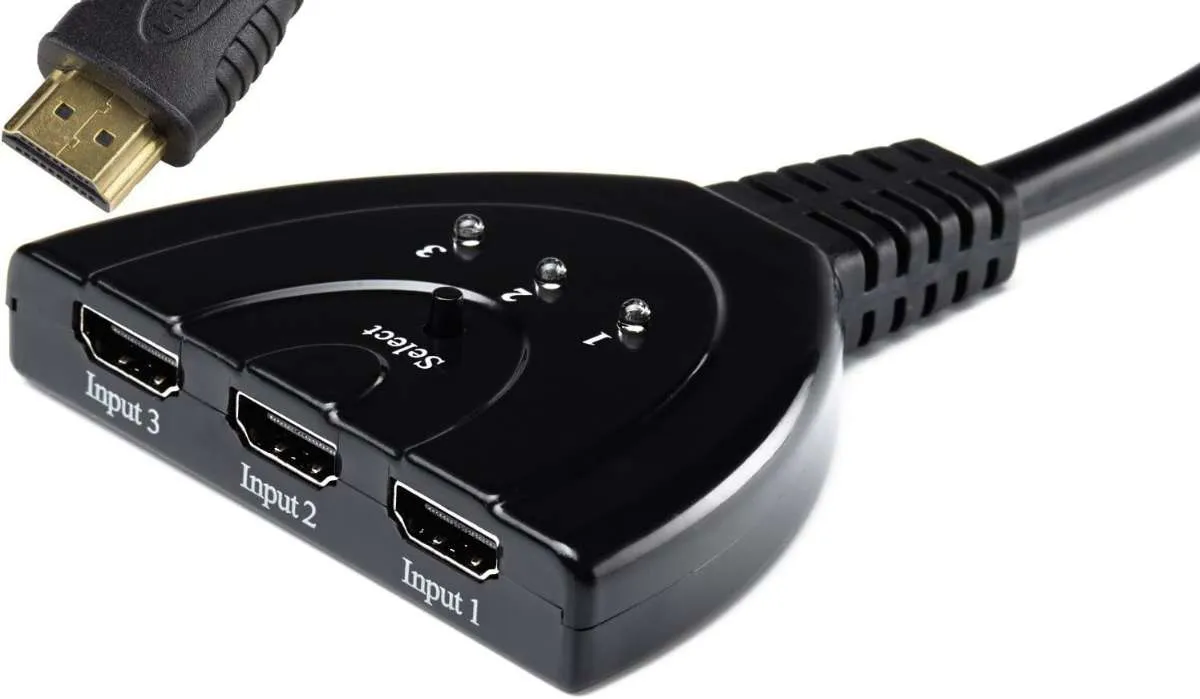 HDMI-Kabel Switch in schwarz mit LED Anzeige HDMI-Switch Port geeignet für Full-HD |3D HD-Ready | Dolby Digital | High Speed Übertragung mit 3 HDMI Inputs