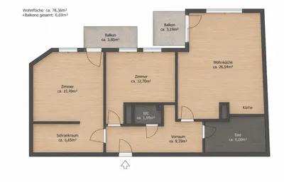 3-Zimmer-Wohnung mieten in Wien – 78,36 m², € 1.590 – Bild 11 von 12