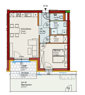 2-Zimmer-Wohnung kaufen in Mödling – 55,03 m², € 398.500 – Bild 2 von 2