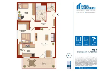 3-Zimmer-Wohnung mieten in Wels – 75,41 m², € 1.182 – Bild 13 von 13